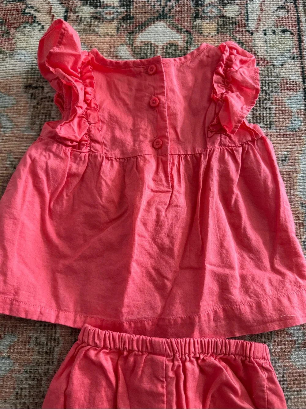 Janie & Jack Coral Pink Baby Two-Piece Set - Smocked Top & Bloomers